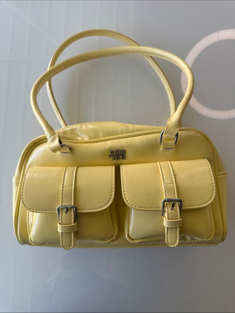 Yellow Double Pocket Shoulder Bag vegan leather